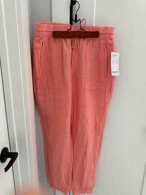 Athleta Retreat Linen Joggers - Coral Elastic Waist Linen-Blend Joggers